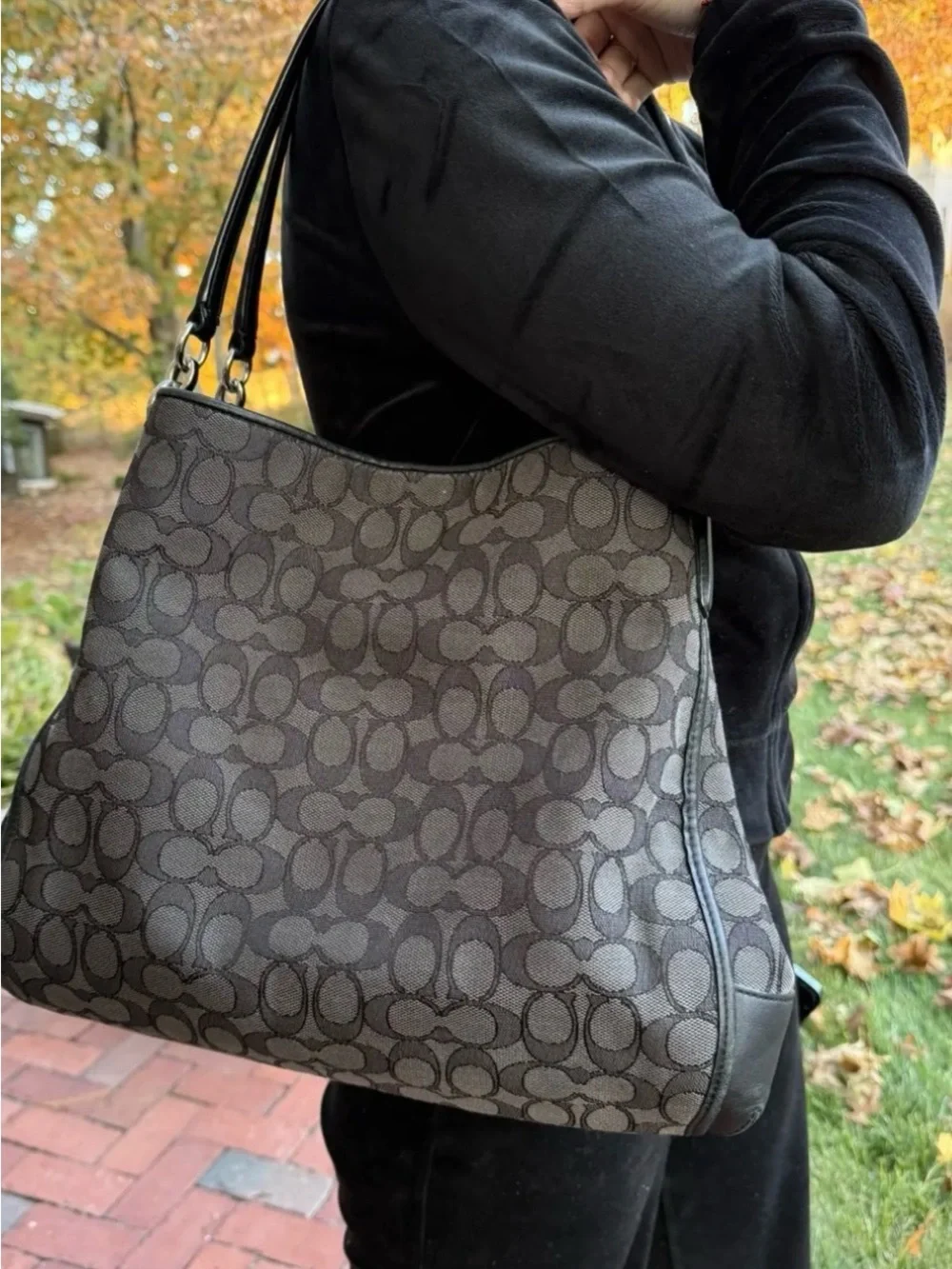 Coach Phoebe Black and Charcoal Shoulder Bag